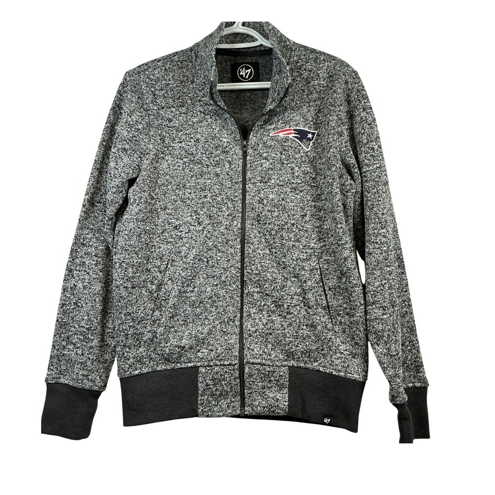 47 Brand New England Patriots Mens Medium Full Zip Marled Fleece Jacket Grey‎